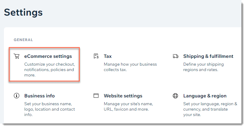 #Wix eCommerce settings