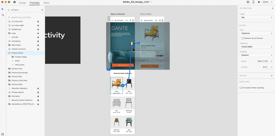 #Example of an interactive prototype in Adobe XD