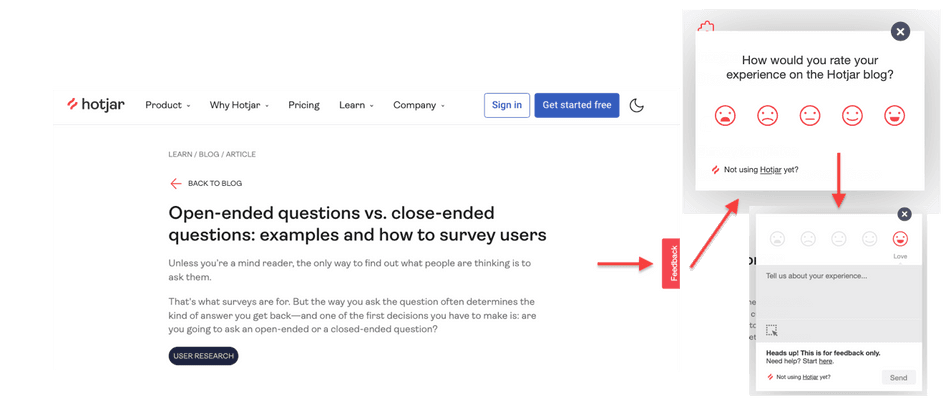 Using Hotjar’s Feedback tool to measure blog experience