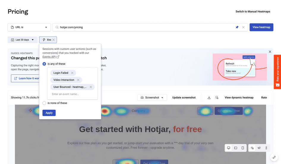 Filter event data in Hotjar