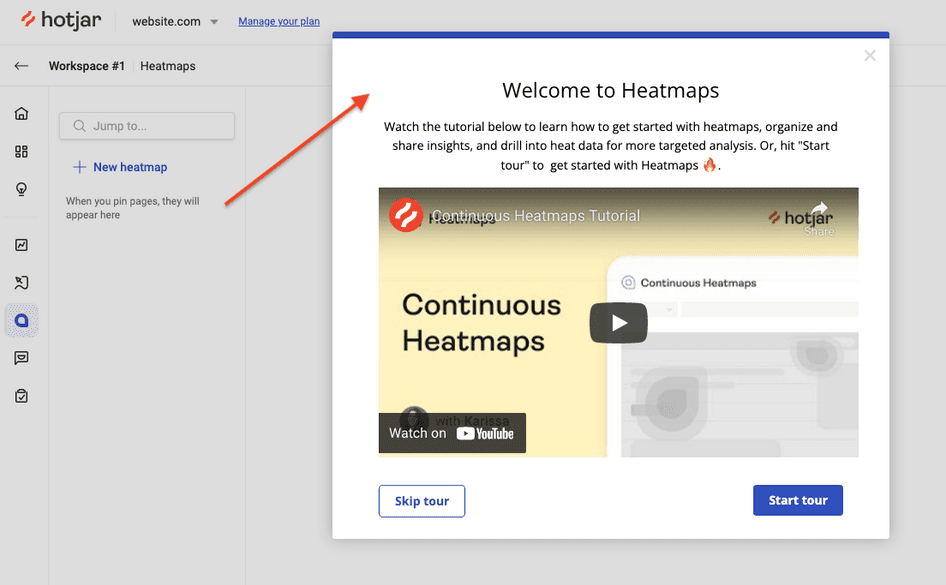 #Hotjar’s heatmap tutorial, served to new users using Appcues