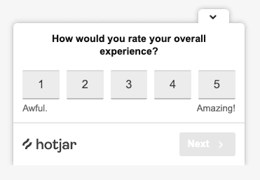 Hotjar on-site survey