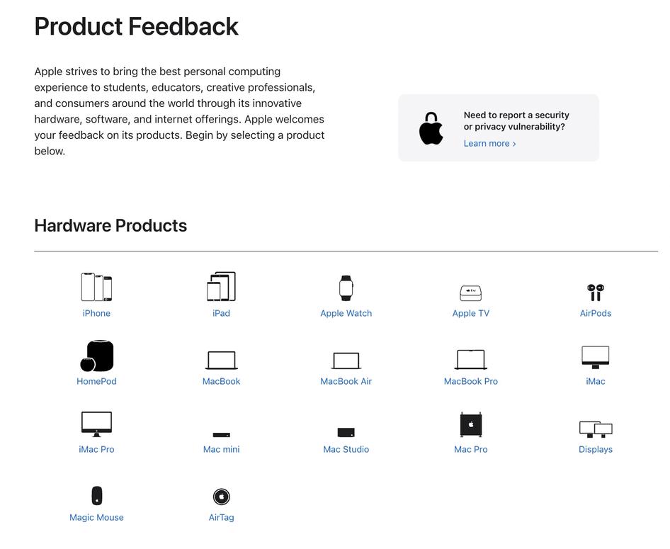 #Apple makes it easy for users to leave specific feedback about particular products.
Source: Apple