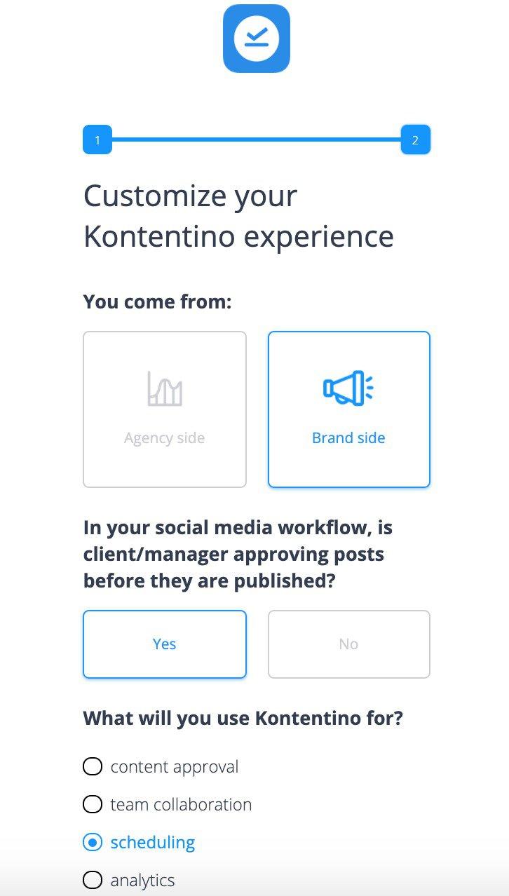 #Kontentino in-app welcome screen built with Userpilot