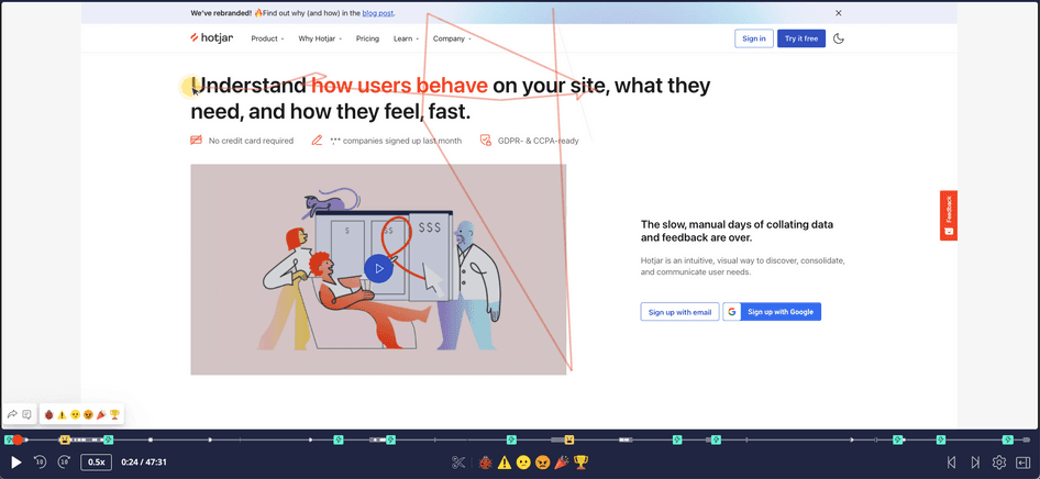 #Watch your users as they navigate on your website during their customer journey to see where they're getting stuck with Hotjar Session Recordings
