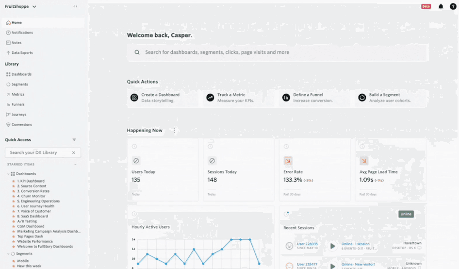 #FullStory’s product performance dashboard