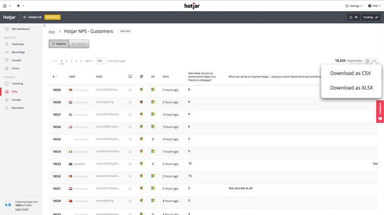 <#Example of NPS export from Hotjar as .csv or .xls