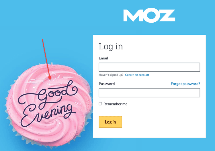 #A página de login do Moz, personalizada com base no fuso horário do usuário