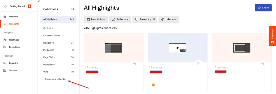 #Creating a collection of highlights with Hotjar
