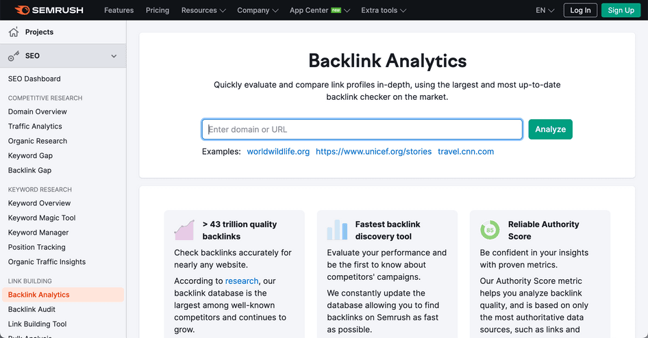 #The Semrush backlink analysis tool