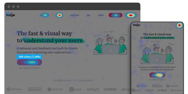 #A desktop (left) and mobile (right) click map