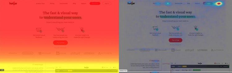 #Deux types de heatmap : défilement (à gauche) et clics (à droite)