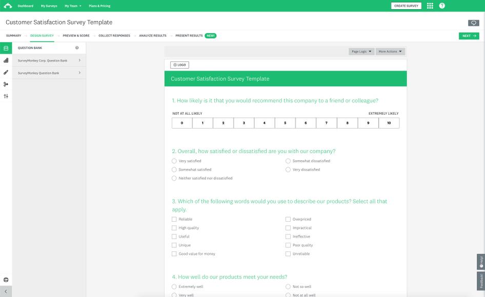 #Follow SurveyMonkey templates and create the survey you need to design your web app 