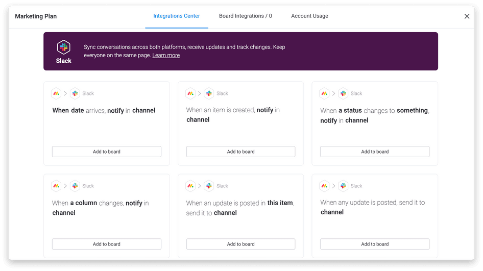 #Monday.com offers over 200 ‘recipe’ options for connecting their platform with Slack