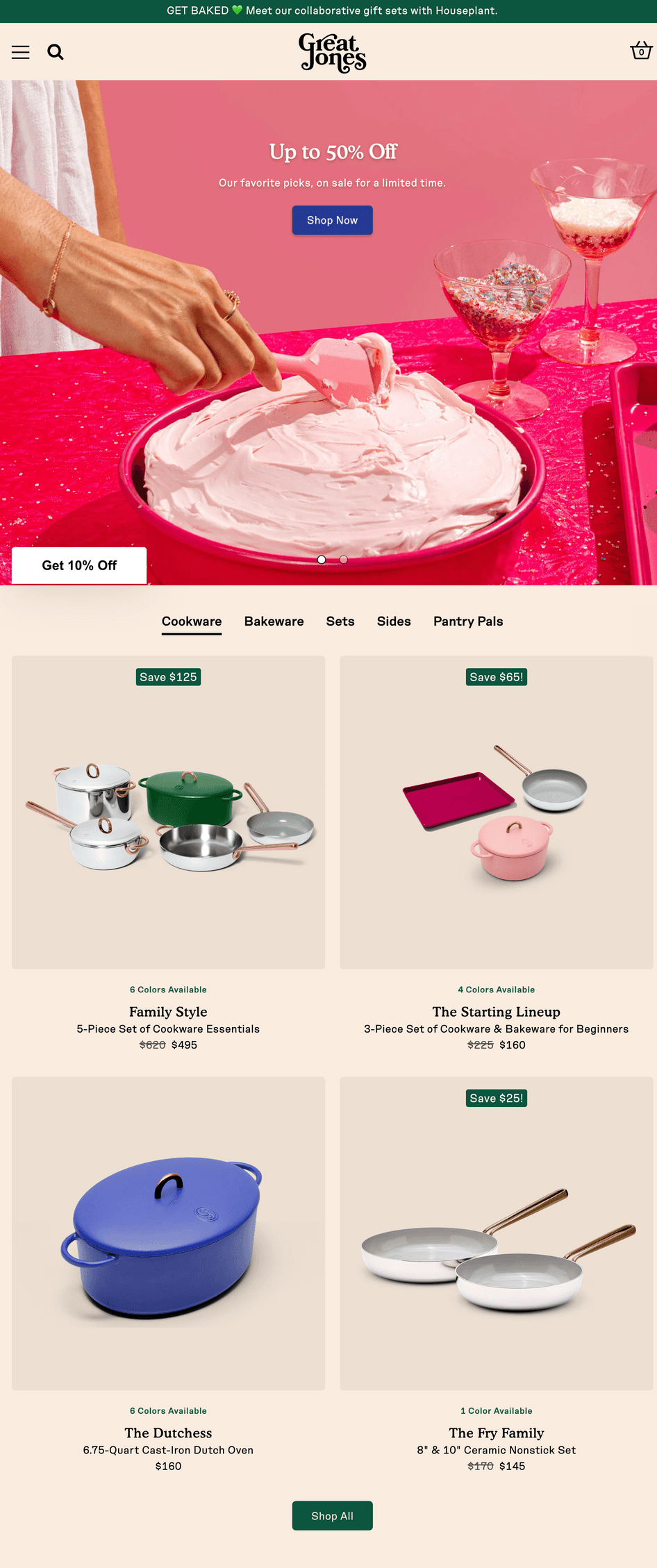 #Great Jones’s website, specifically its homepage, reflects the bright hues of the cookware sets it sells—all while keeping its CTAs visible to visitors