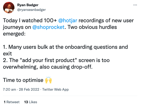 #Ryan Badger uses Hotjar Recordings to improve the onboarding experience on Shoprocket