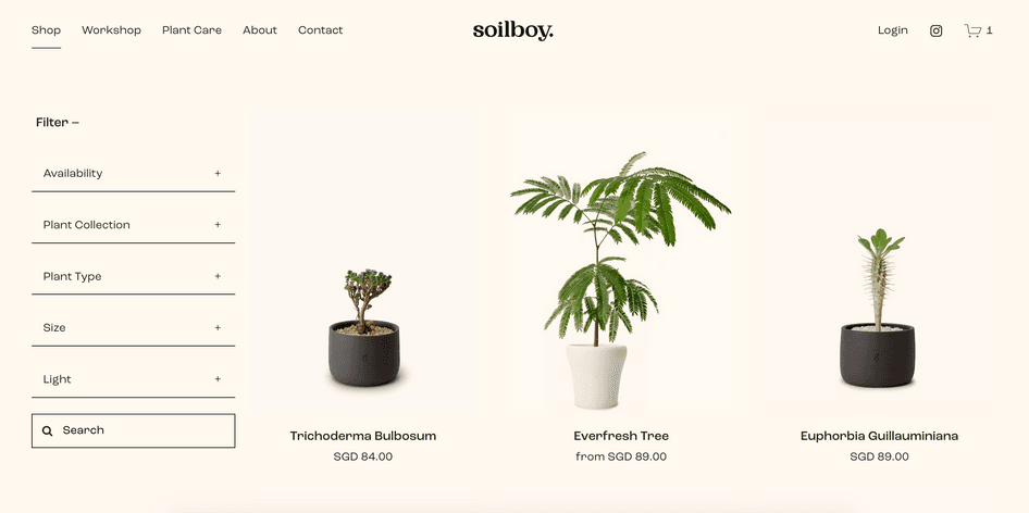 #Soilboy uses product filters for easier navigation.