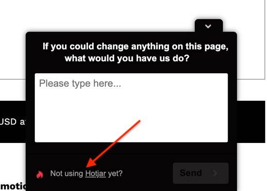 #An old Hotjar Survey with a “Not using Hotjar yet?” link