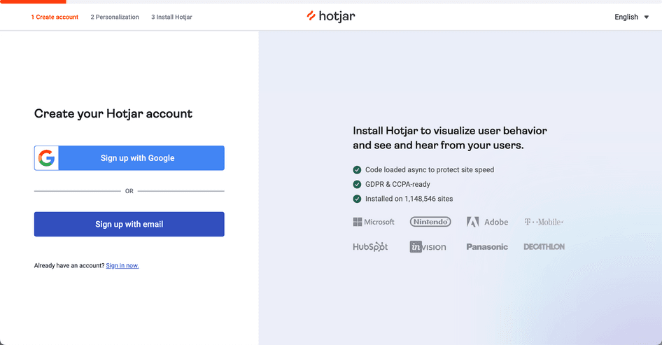 <#Signing up for Hotjar takes only a few clicks