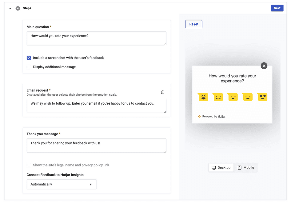 #Customizing the Hotjar Feedback question. The default question is: “How would you rate your experience?”