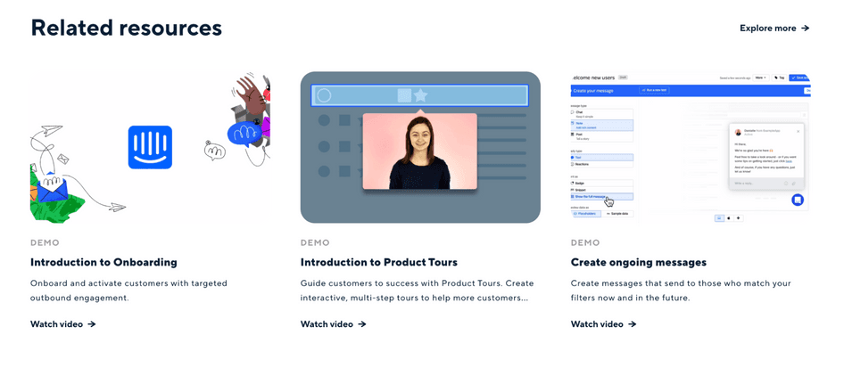 #Intercom’s signup page listing resources related to the main download