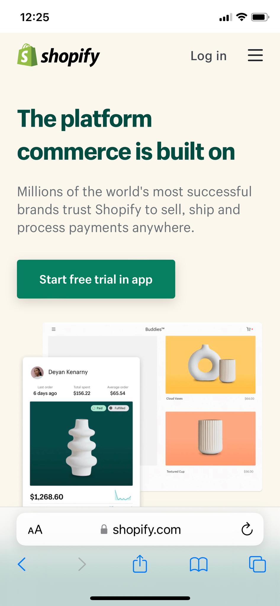 #Screenshot of Shopify’s mobile site
Source: Shopify 