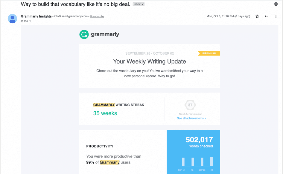 #Grammarly.com gives users incentive to open their emails and continue using their product