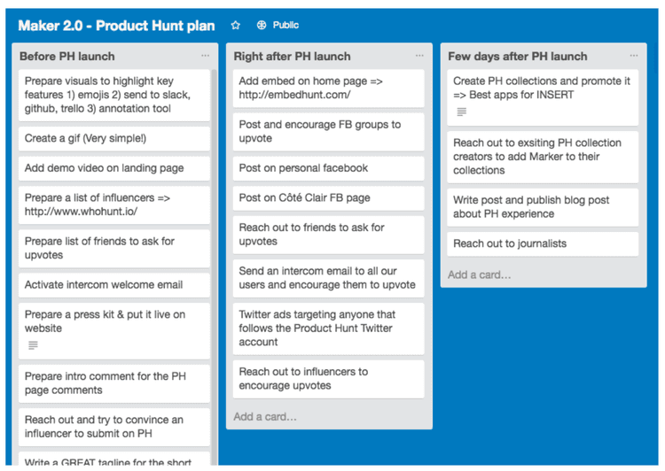 #Marker’s publically shared ProductHunt launch plan