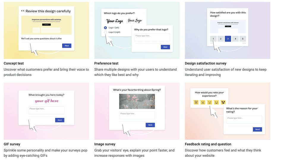 #Hotjar offers a variety of surveys, including a concept testing option to gather early-stage product feedback