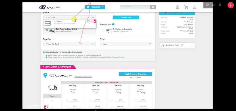 #A screenshot from a Hotjar session recording that helped the Gogoprint team find a funnel-blocking  bug in their pricing table