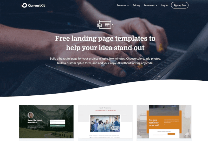 #ConvertKit’s library of landing page templates