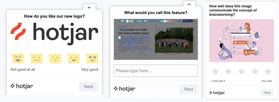 #Example concept tests created in Hotjar Surveys