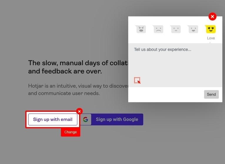 #Close-up of Hotjar Feedback tools enabling open- and closed-ended questions on Hotjar 