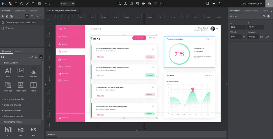 #Prototyping a task management dashboard in Justinmind