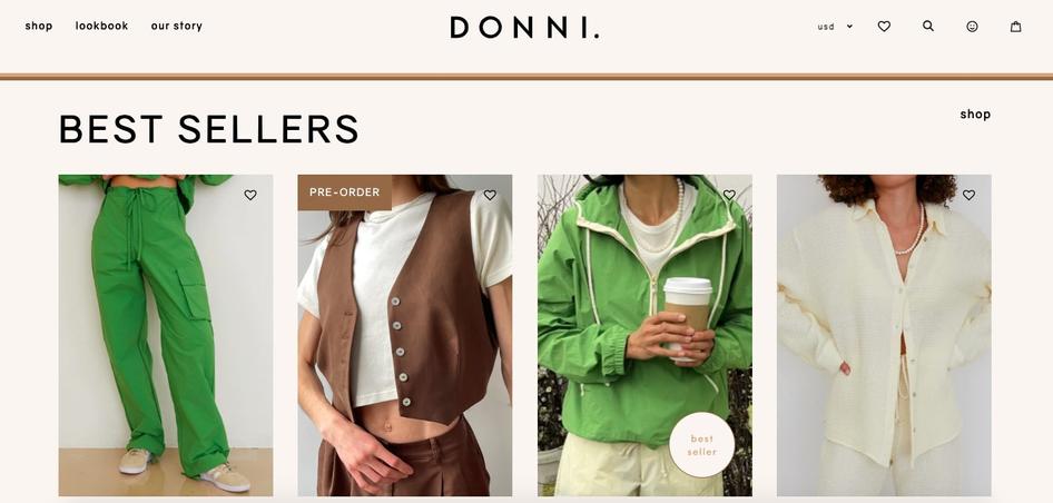 #Ecommerce brand Donni uses negative space and a minimalist color palette to make their product images—and calls to action—pop.