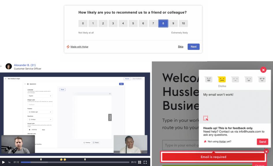 #Three ways to collect feedback with Hotjar: surveys, tagged feedback, and one-on-one user interviews