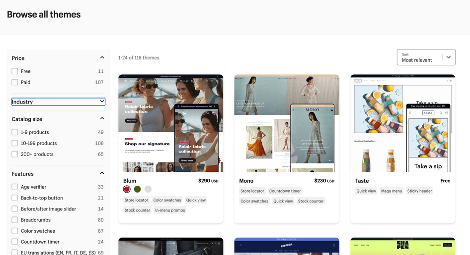 #Shopify’s library of themes (Source: Shopify)