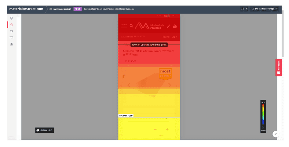 #Hotjar Heatmaps revealed how Materials Market mobile users couldn’t see the CTA above the fold