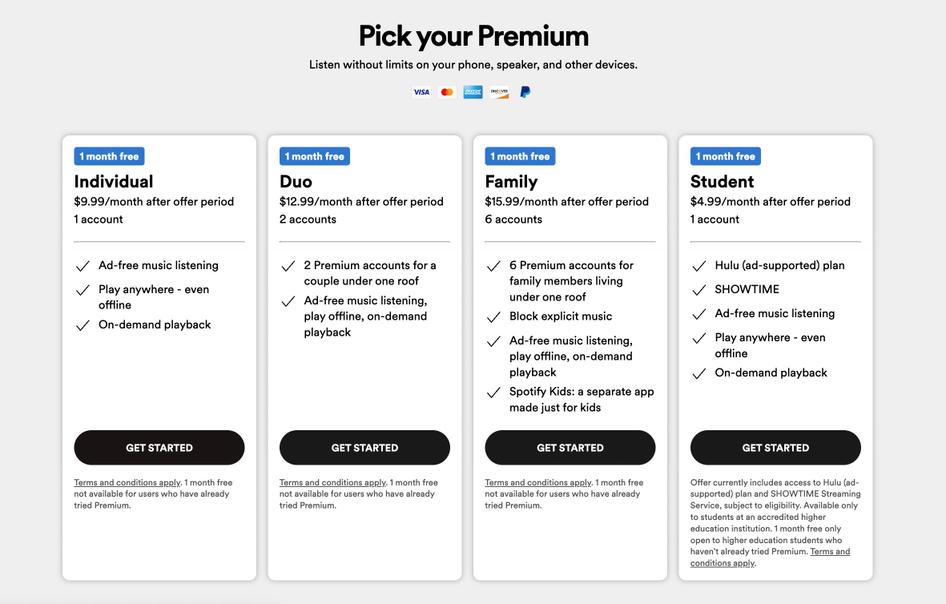 #Spotify’s pricing and subscription packages cater to different user types with different life stages and situations