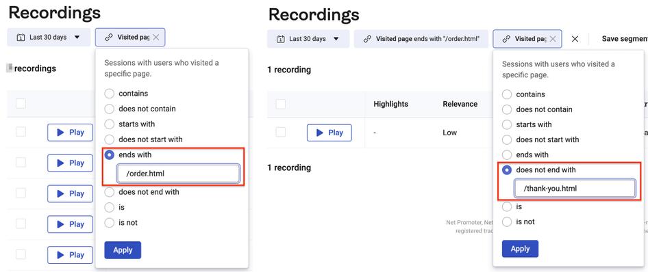 #Filter Hotjar Recordings by page to watch key sessions