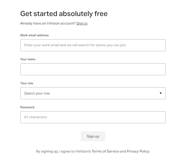 #The InVision signup form comes with a drop-down field