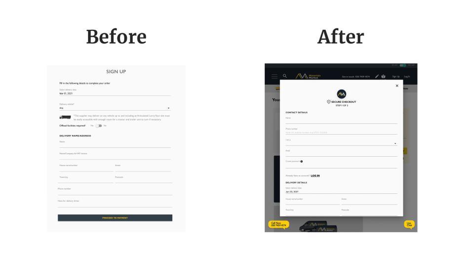 #Materials Market’s checkout page before and after its successful redesign 