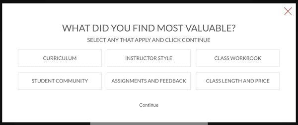 <#An example NPS follow-up question with multiple-choice from Masterclass