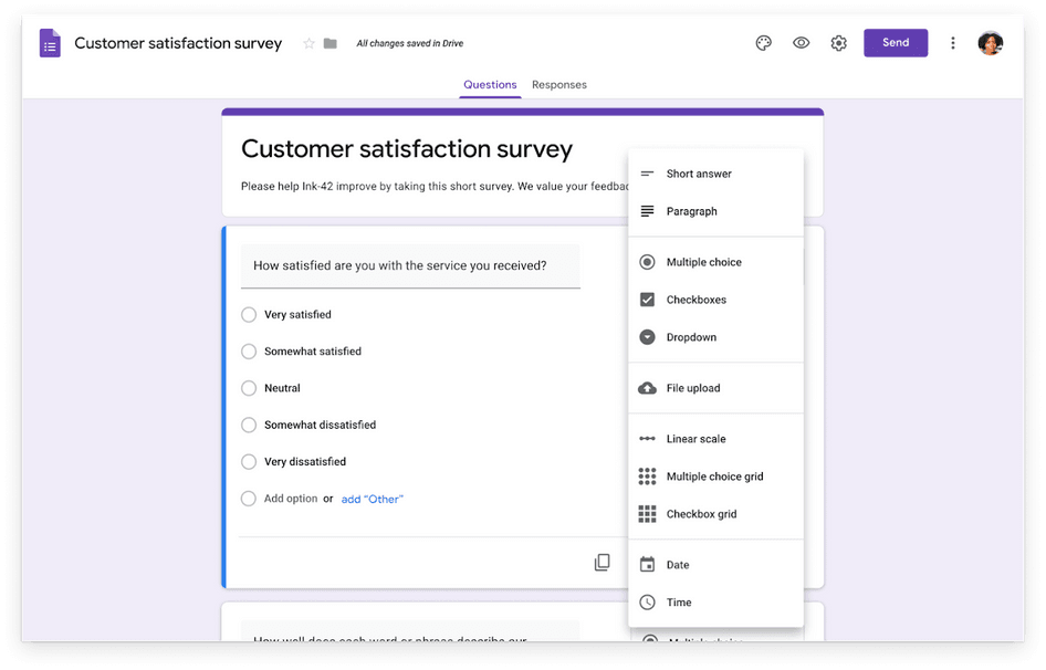 #A screenshot of the user interface in Google Forms