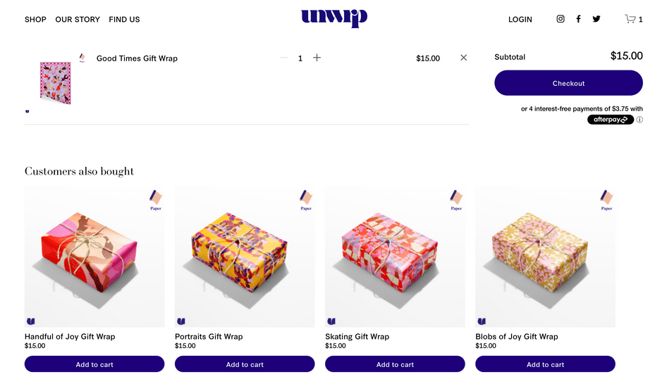 #Unwrap uses a ‘Customers also bought’ section to cross-sell relevant products and increase the average order value.
