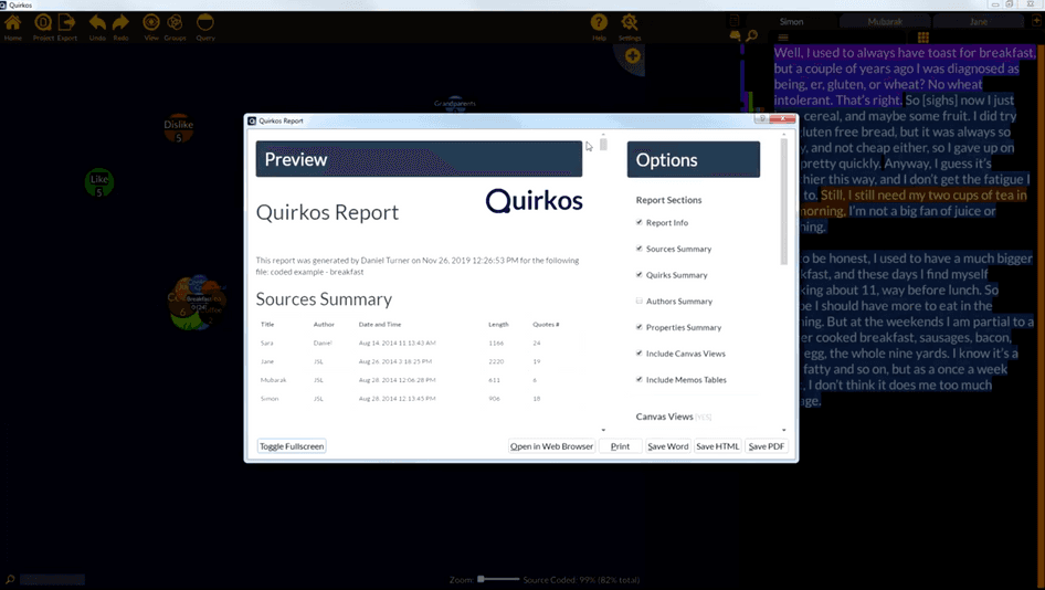 #Quirkos analytics report