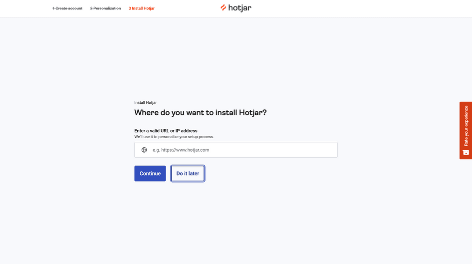 #Hotjar onboarding page where you’re asked to install Hotjar on your site