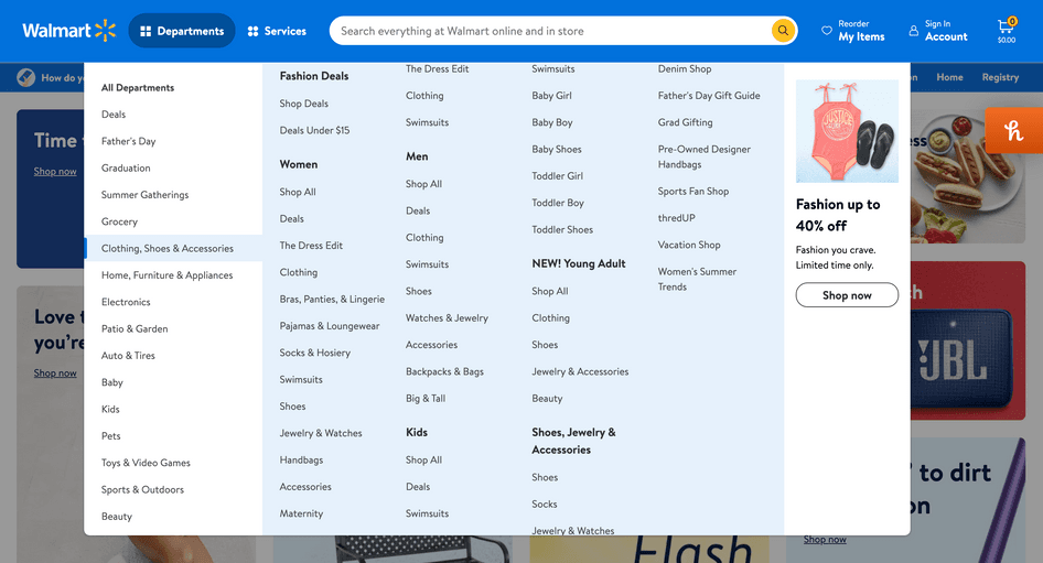 #Walmart’s mega menu is also scrollable at both category levels, allowing the user to easily browse the full range of categories