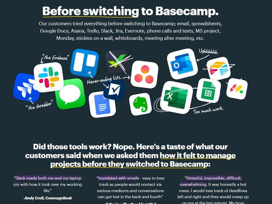#Basecamp knows potential customers are evaluating it against its competitors, so it addresses this on its website 