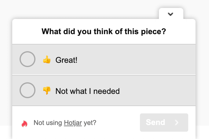HotJar survey modal example.